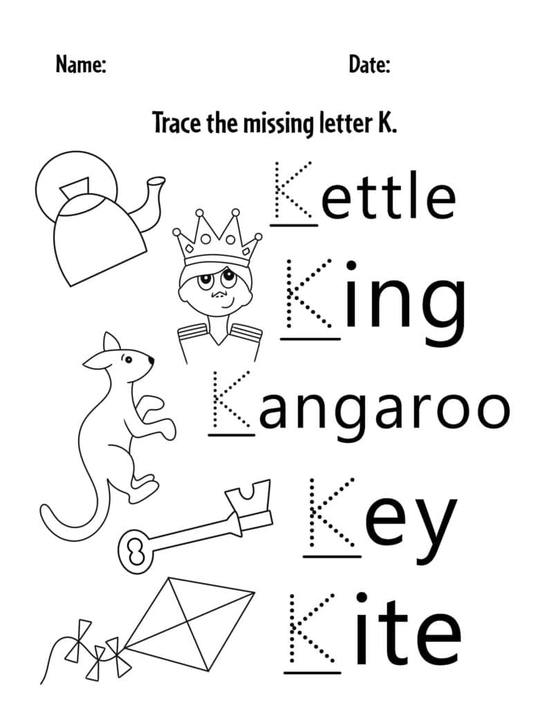 Letter K Trace and Color Worksheet