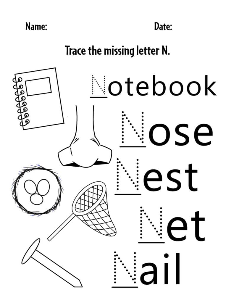 Letter N Trace and Color Sheet