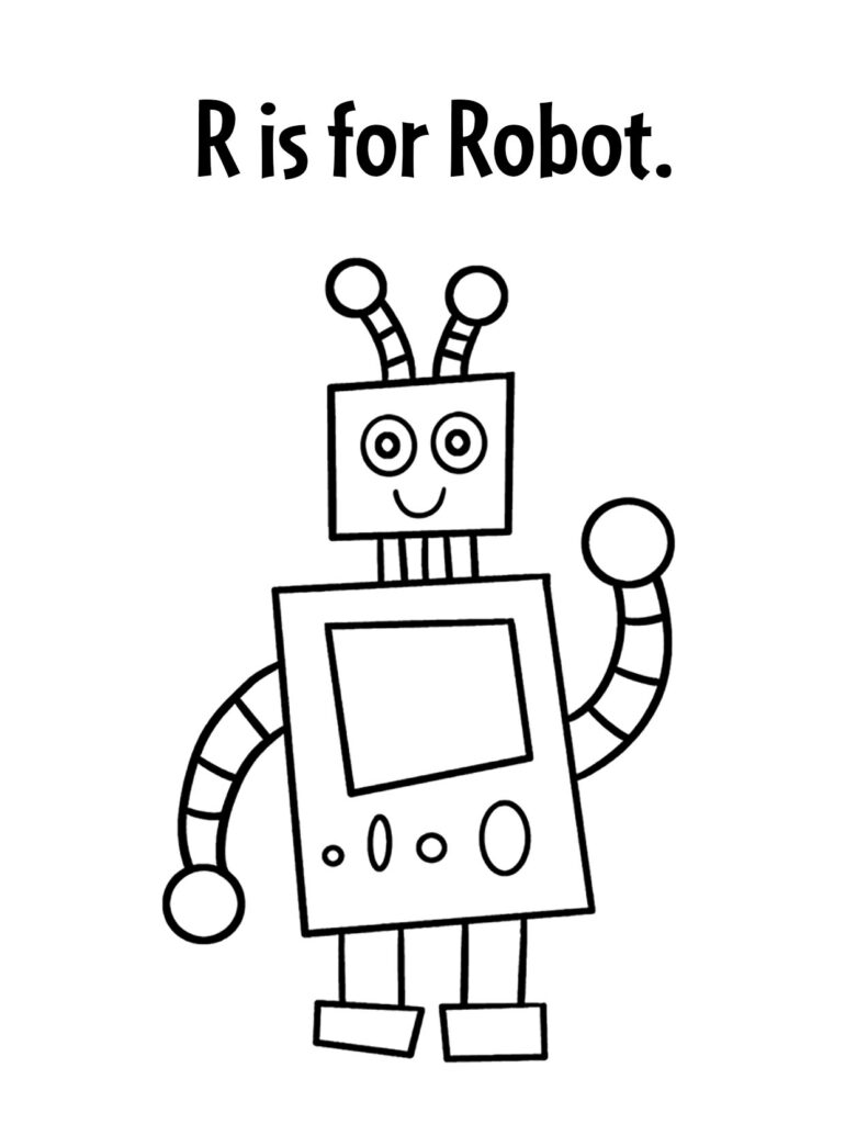 R is for Robot Coloring Page, Printable Letter R Worksheets