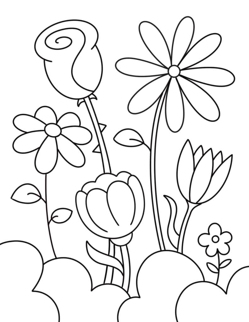 5 Flowers Coloring Page