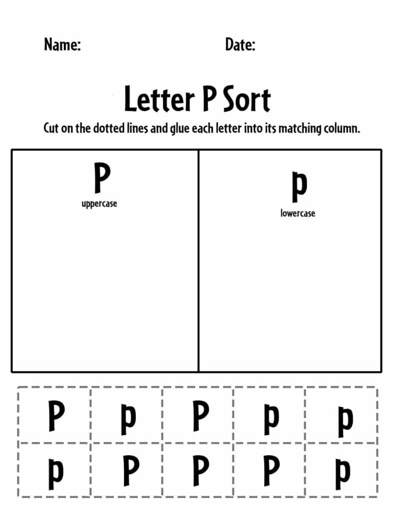 Uppercase and Lowercase Letter P Sorting Sheet