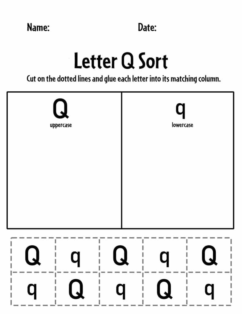 Uppercase and Lowercase Letter Q Sorting Sheet