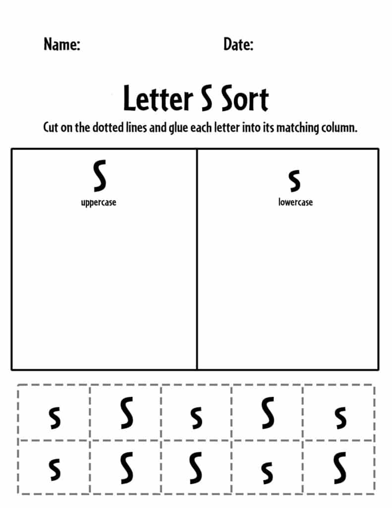 Uppercase and Lowercase Letter S Sorting Worksheet 