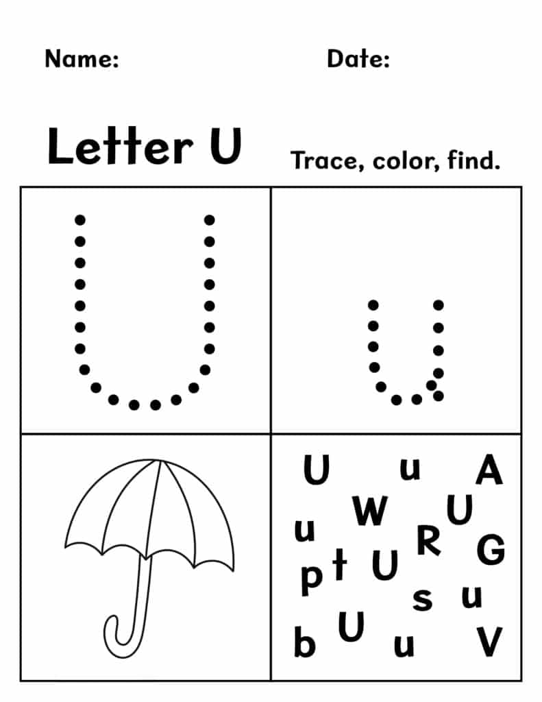 Uppercase and Lowercase Letter U Sorting Worksheet 
