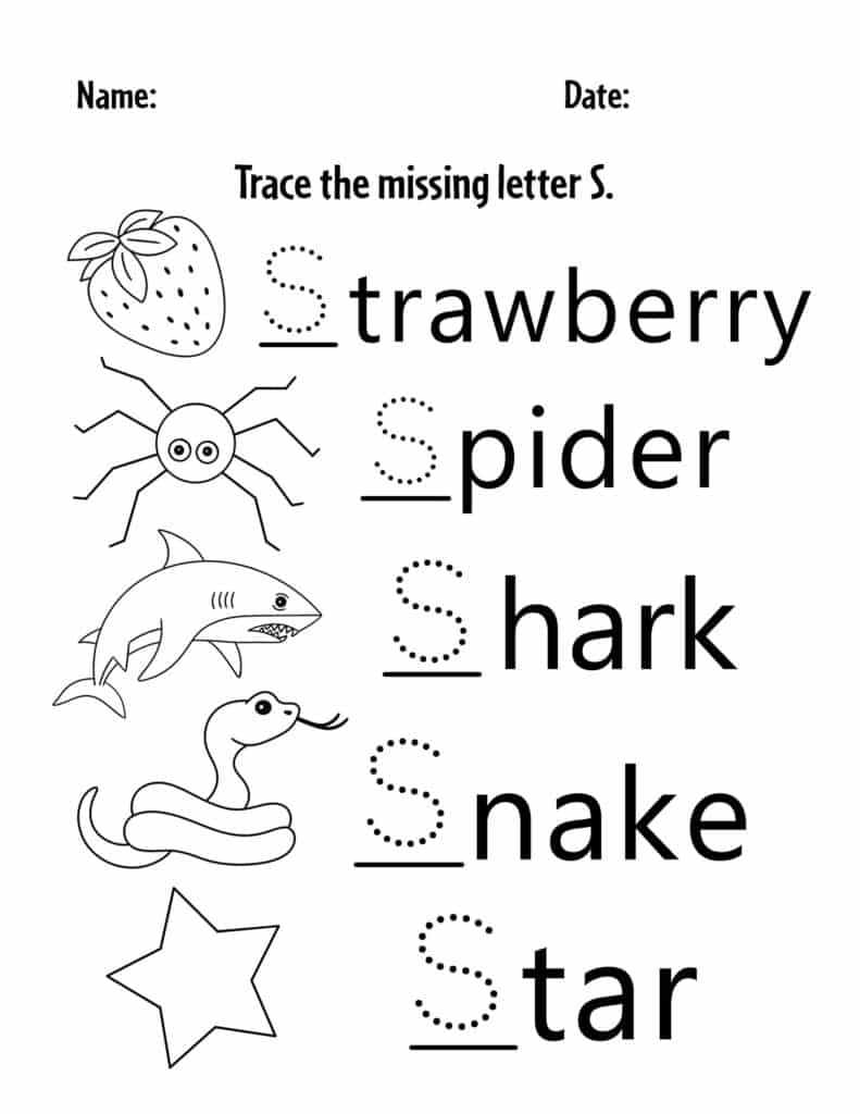 Letter S Trace and Color Worksheet