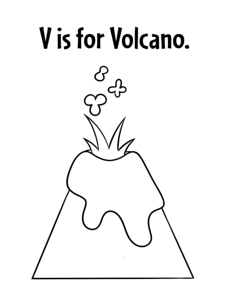 V is for Volcano Coloring Page