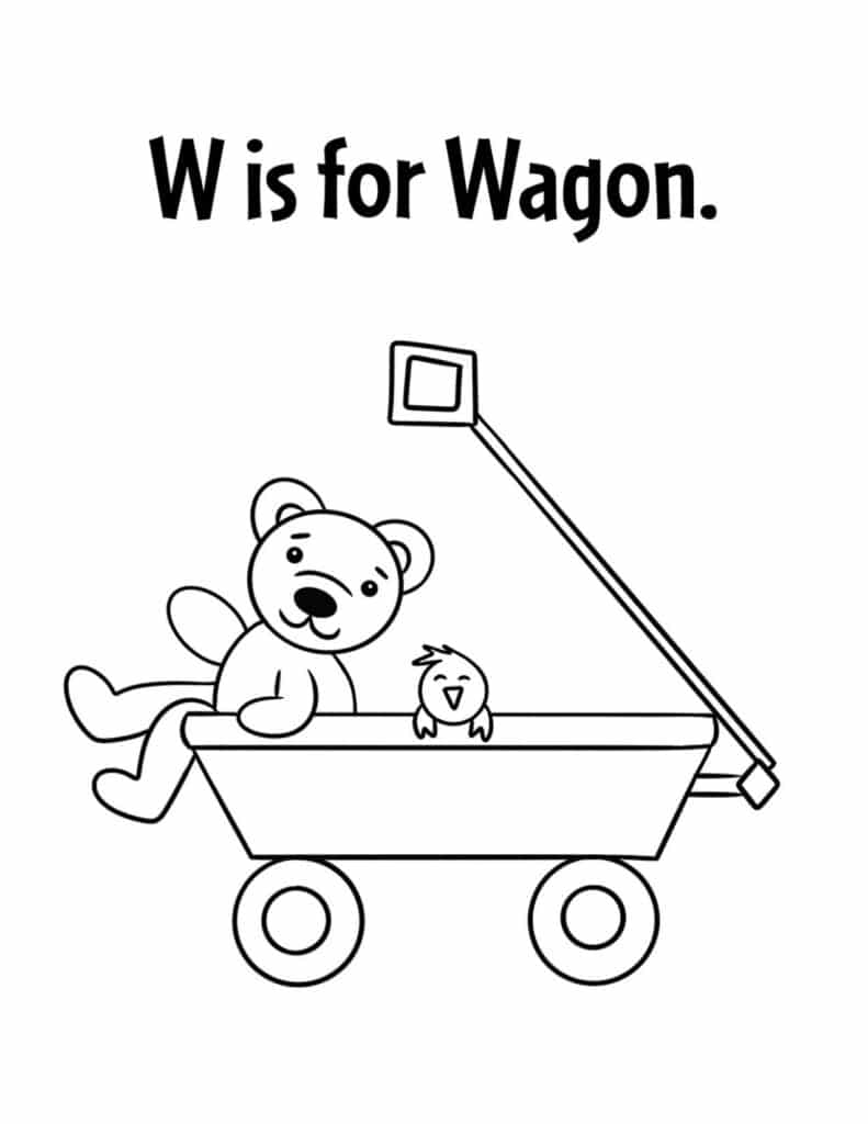 W is for Wagon Coloring Page