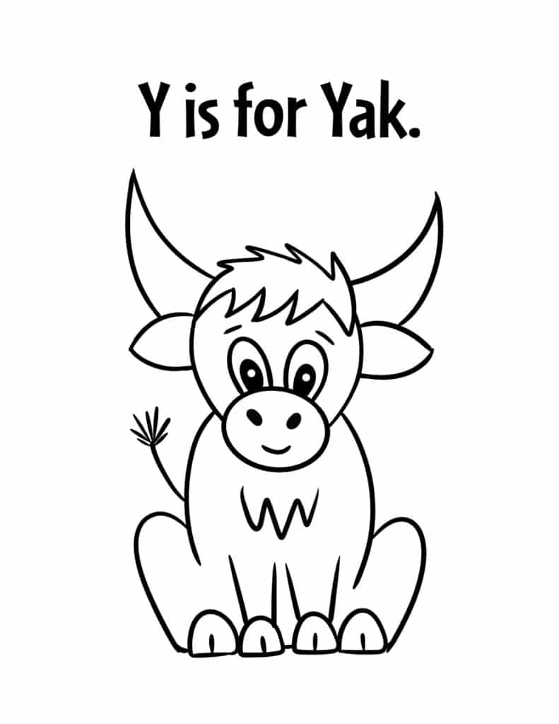 Y is for Yak Coloring Page