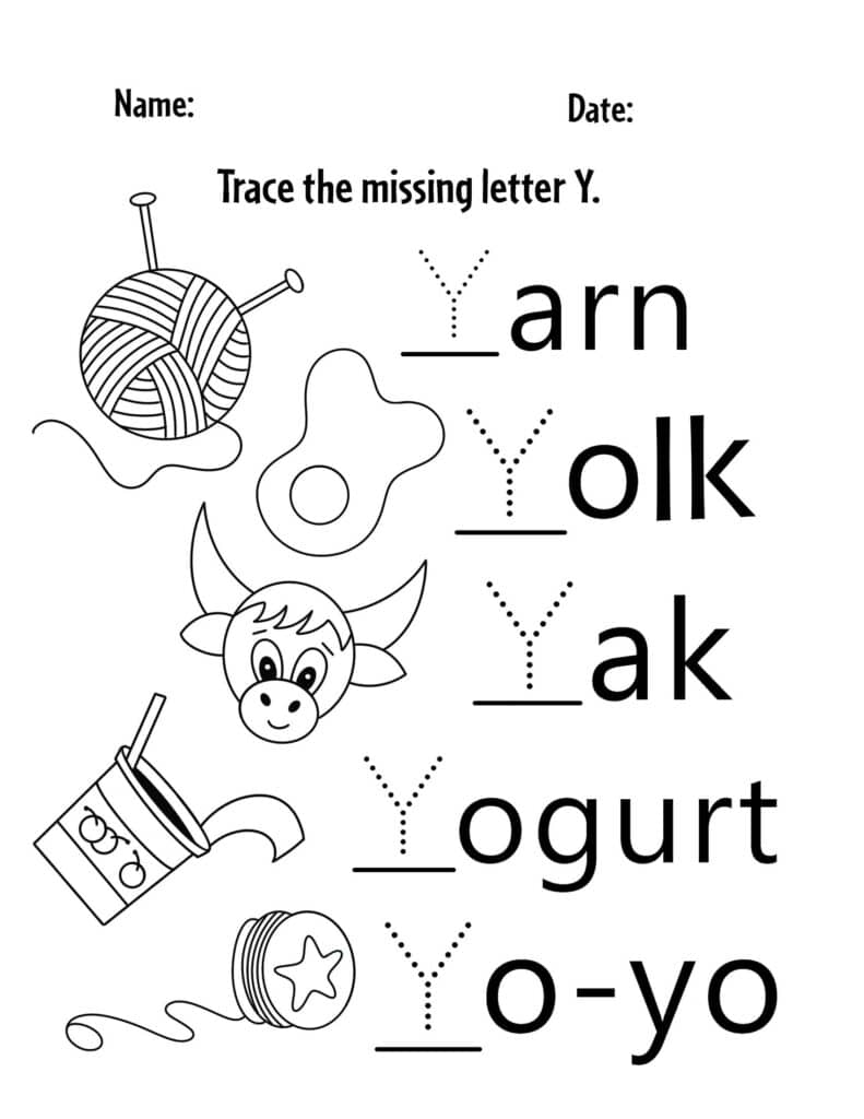 Letter Y Trace and Color Worksheet