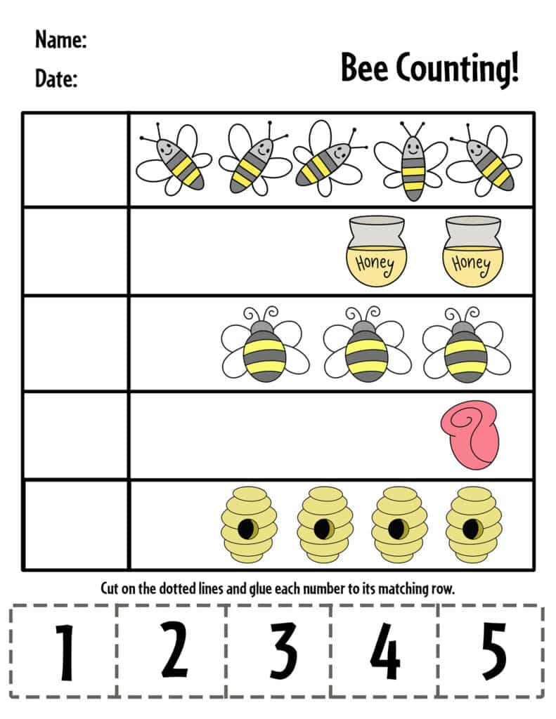 bee counting worksheet