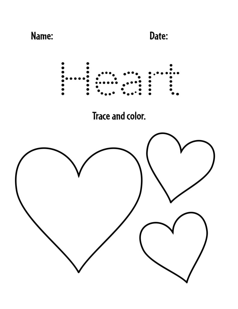 Heart Trace and Color Worksheet
