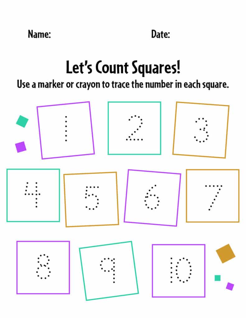 Square Counting Worksheet, Free Square Worksheets for Preschool!