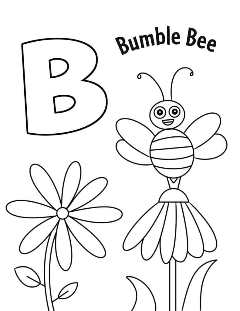 Bumble Bee with Flowers Coloring Page
