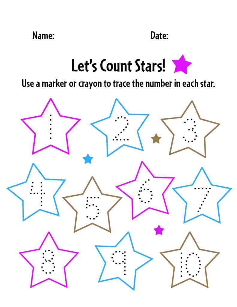 Star Counting Worksheet, Free Star Coloring Page