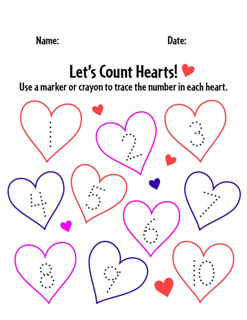 Heart Counting Worksheet, Free Heart Worksheets for Preschool