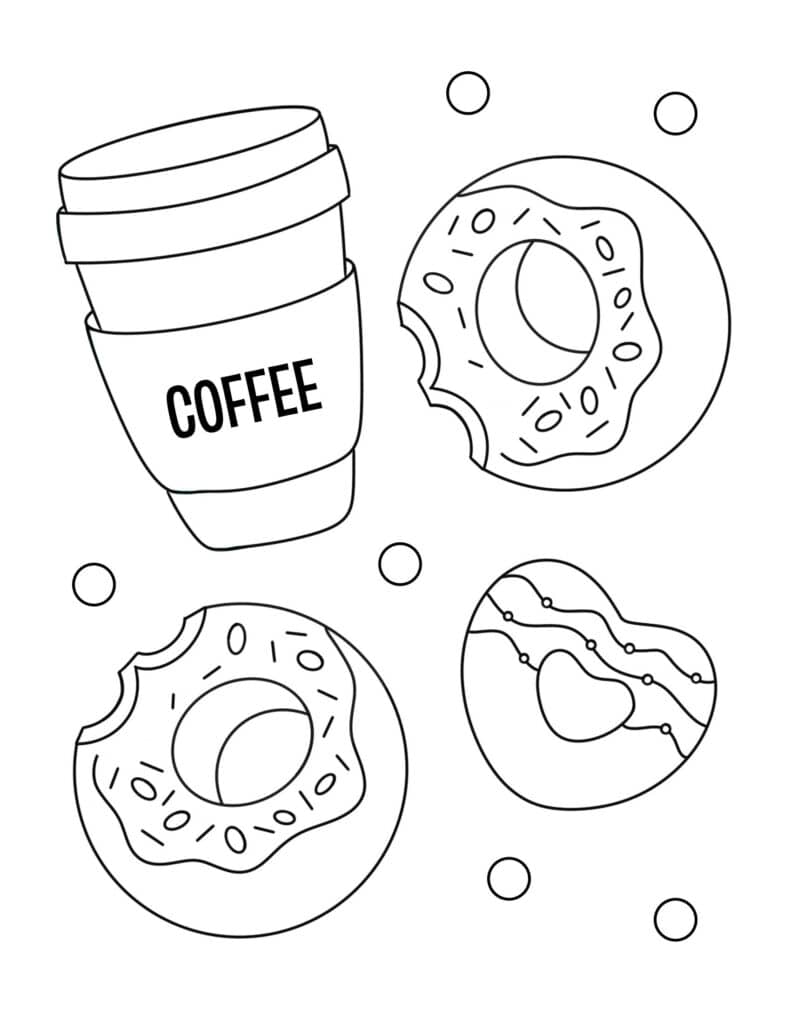 Coffee and Donuts Coloring Page