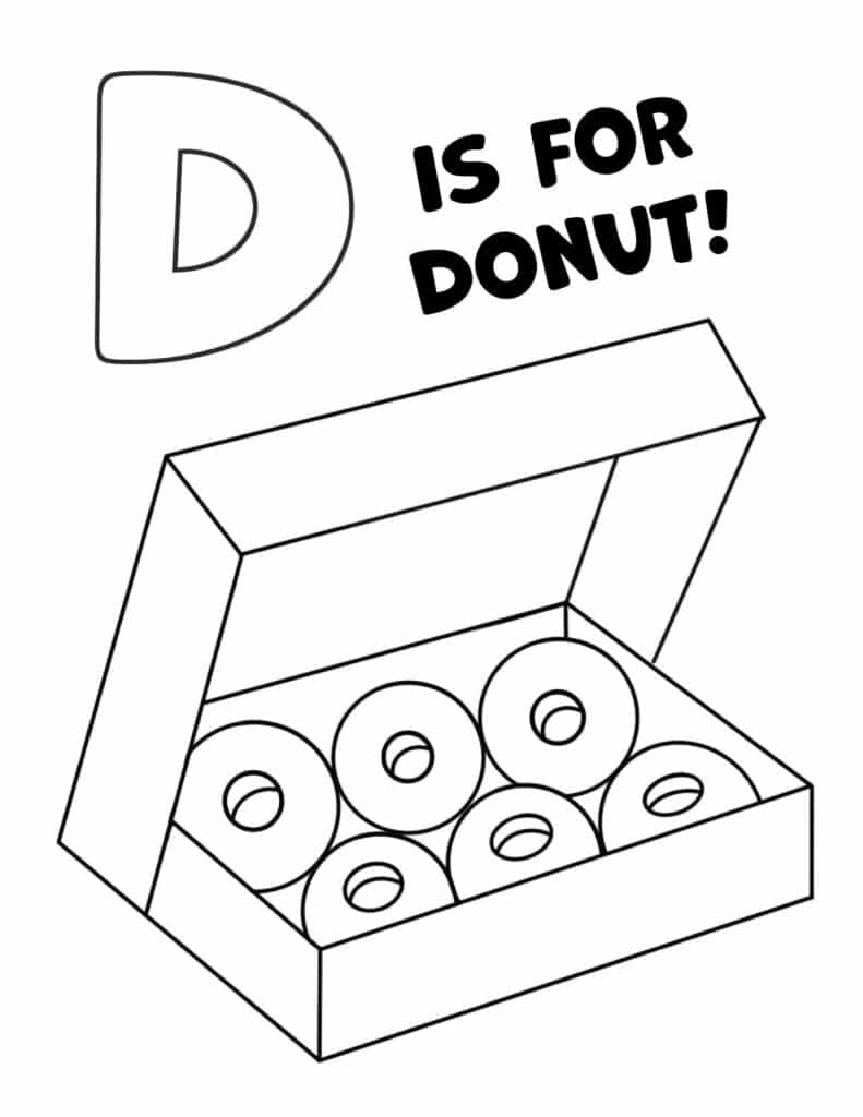 D is for Donut Coloring Page