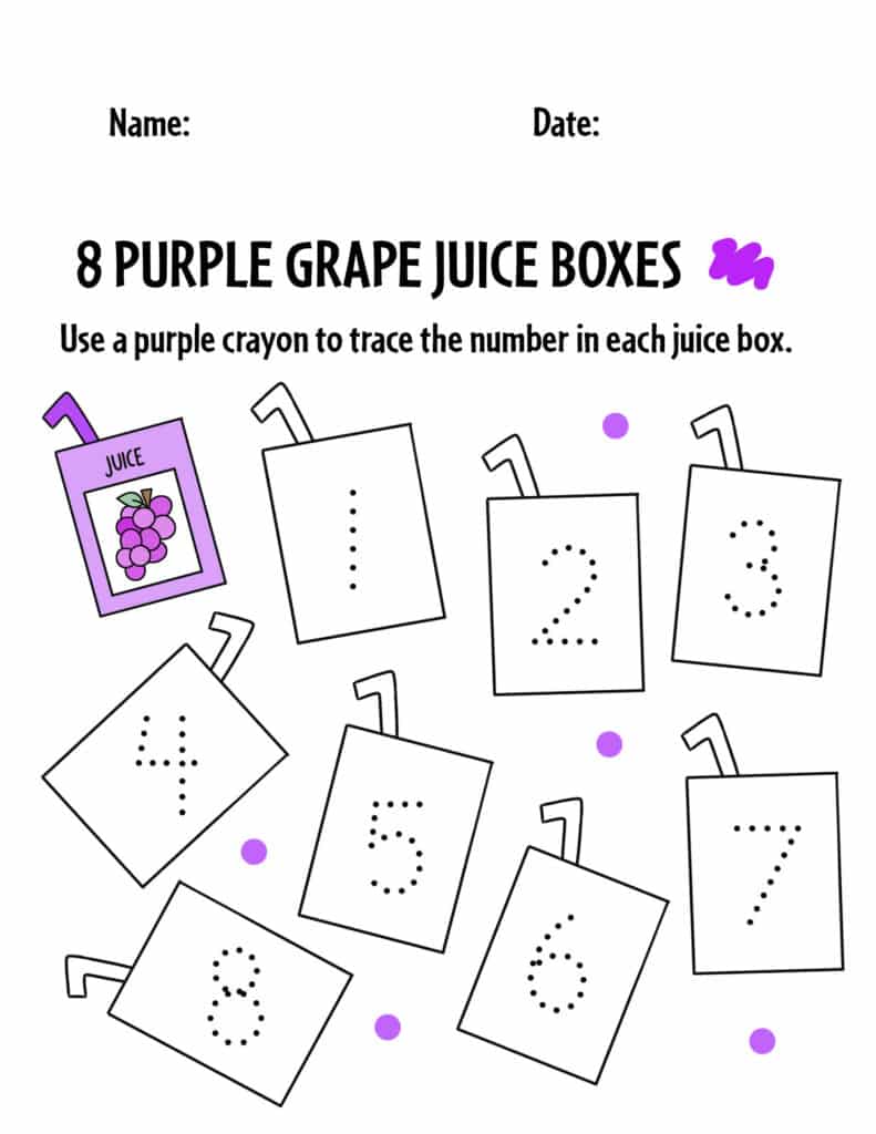 Purple Number Tracing Sheet