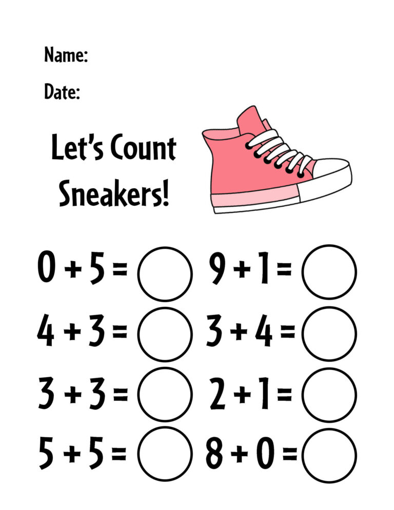 Addition Shoes Worksheet.pdf Free Kindergarten Addition Worksheets! ⋆ The Hollydog Blog