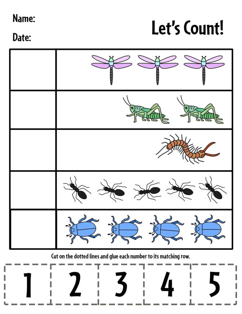 bug counting worksheet, Free and Fun Bug Activities for Preschool!