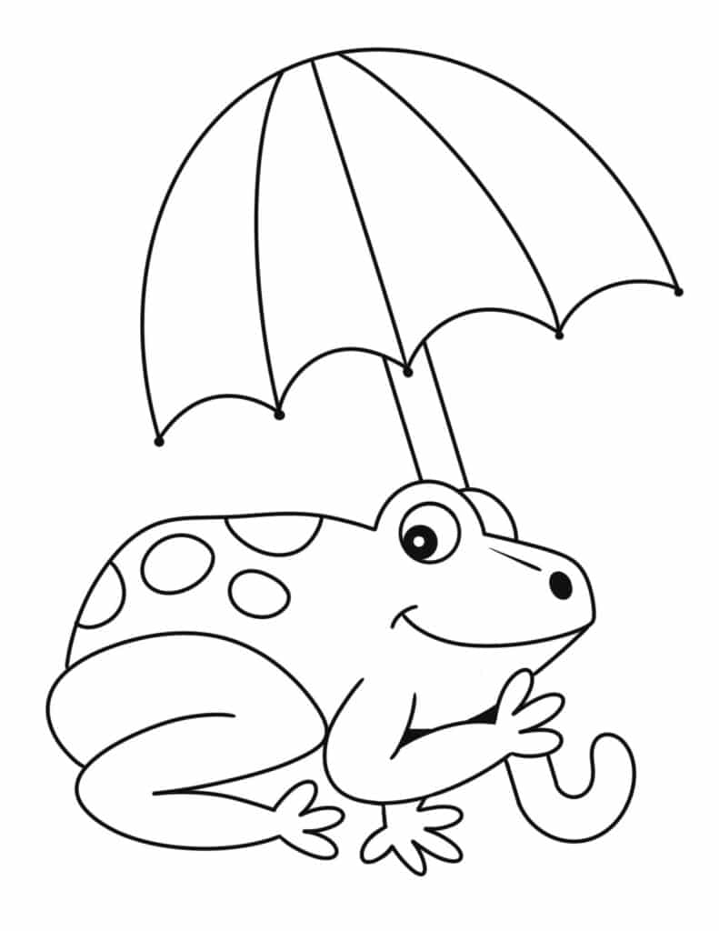 frog with umbrella coloring page