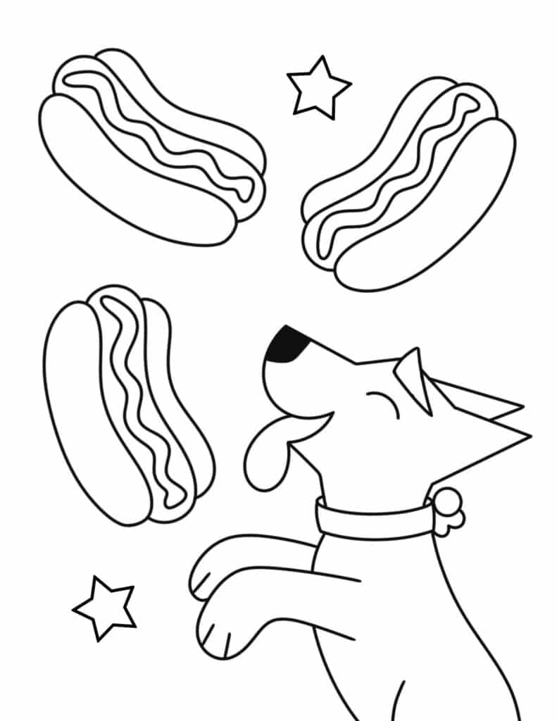 summer hotdogs coloring page