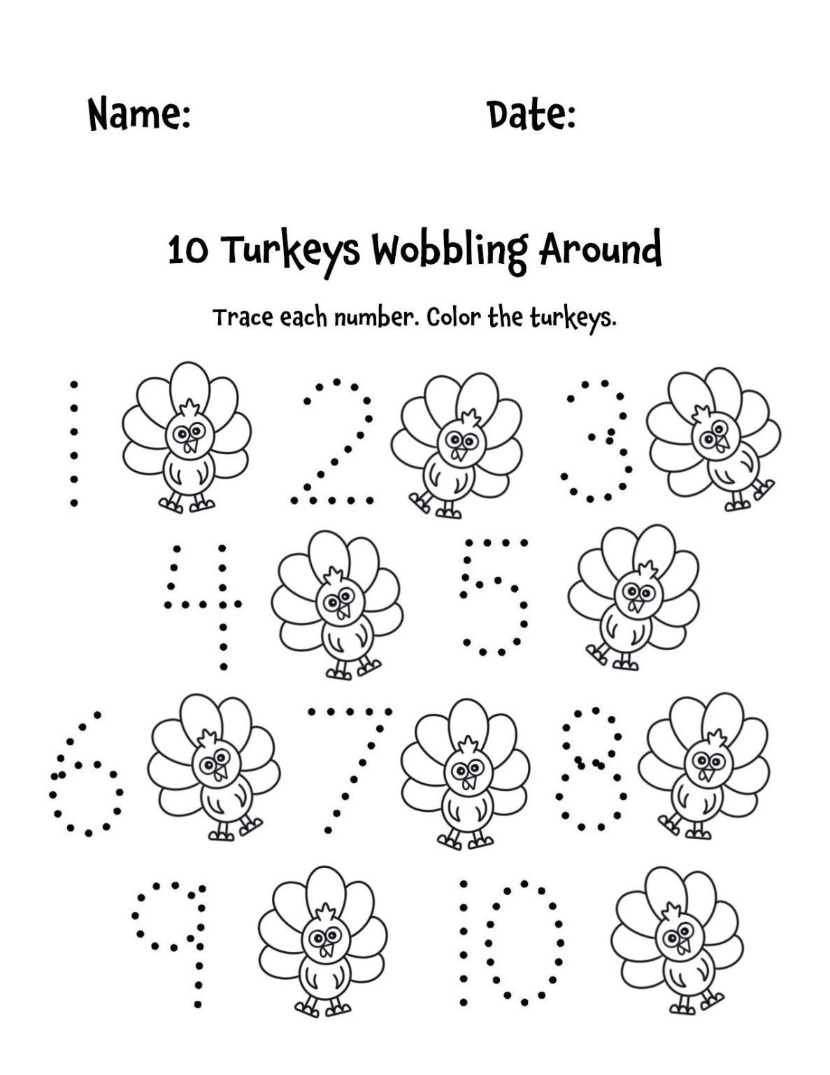 Free Turkey Worksheets for Preschool (Fun Thanksgiving Learning ...