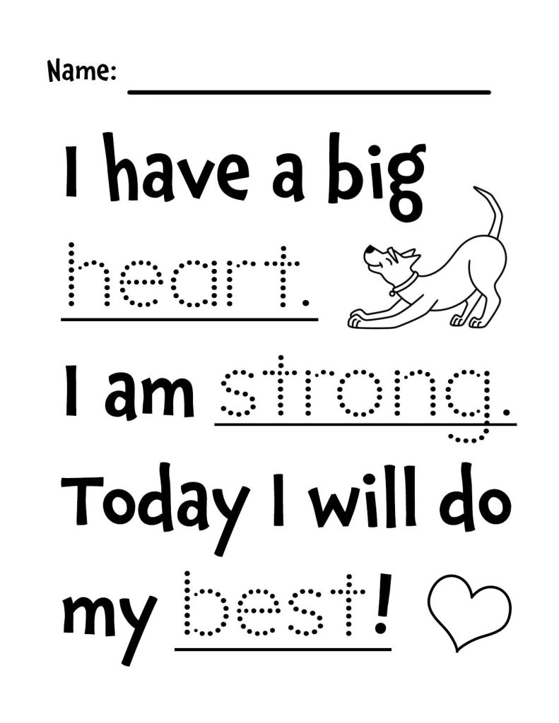 Free Positive Affirmation Tracing Pages for Preschool