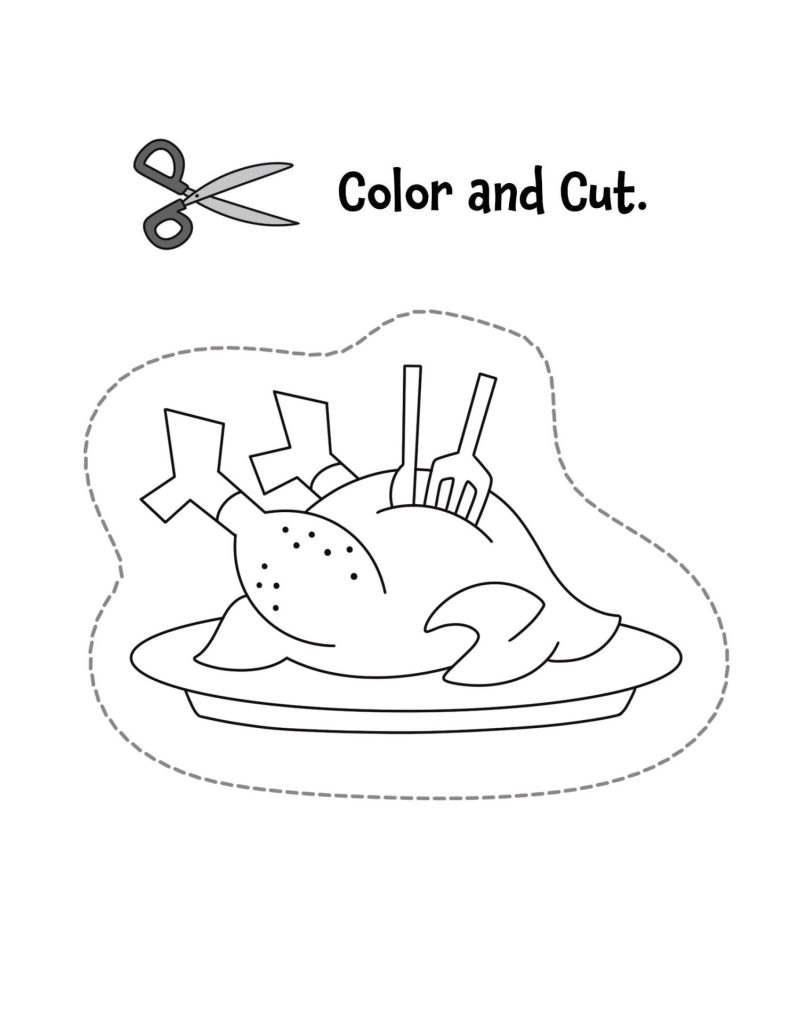turkey for dinner cutting practice worksheet