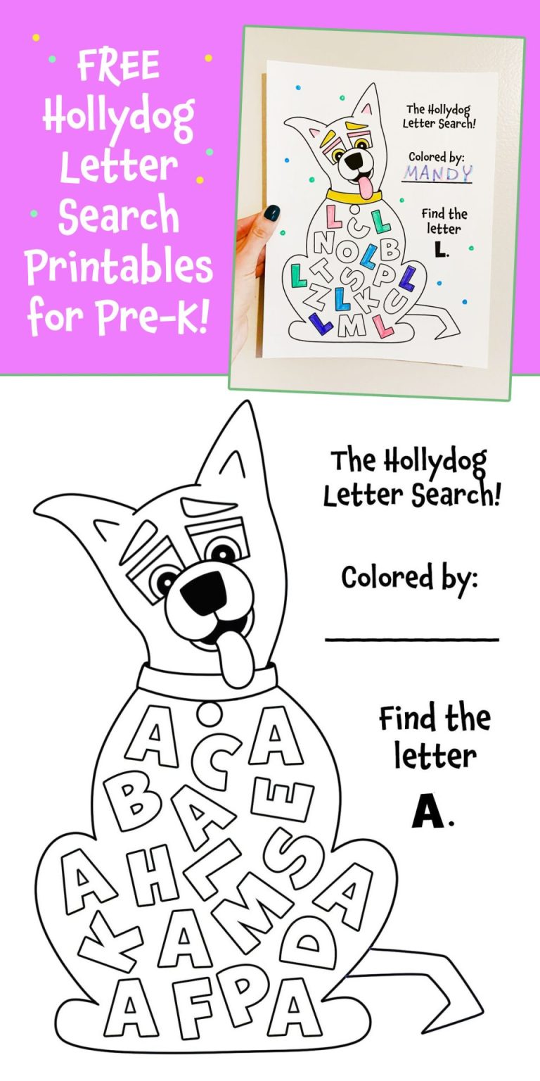 Free A–Z Hollydog Letter Search Worksheets for Preschool (26 Printable ...