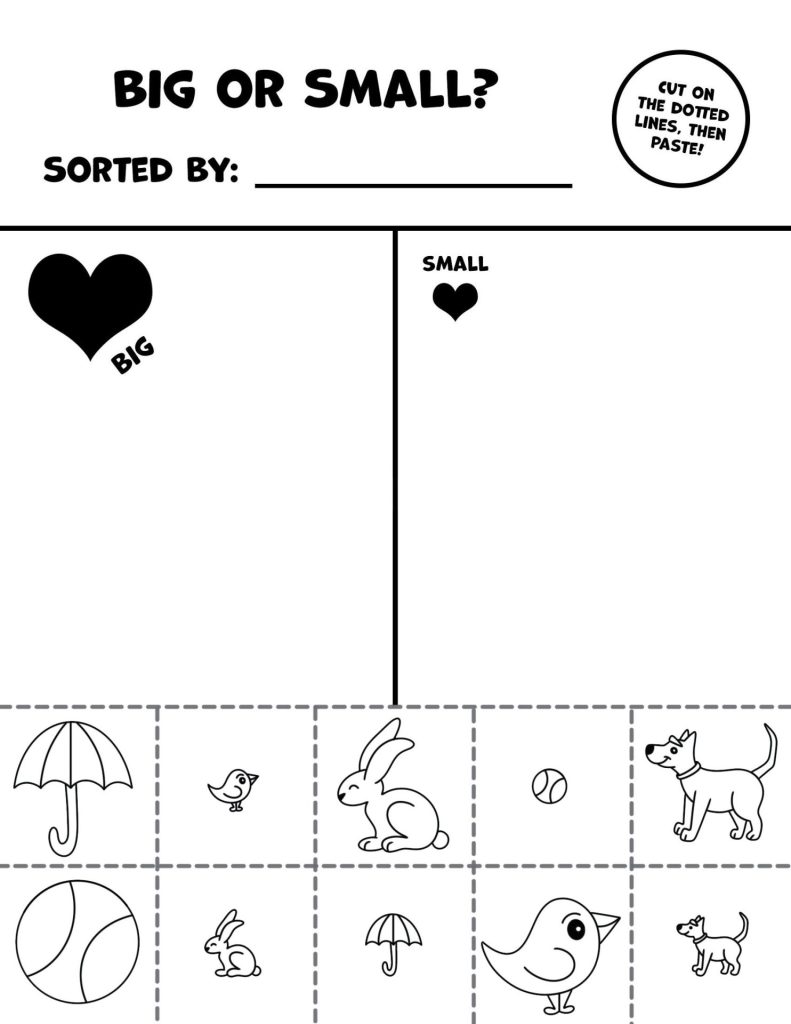 Cute Big or Small Worksheets for Preschoolers