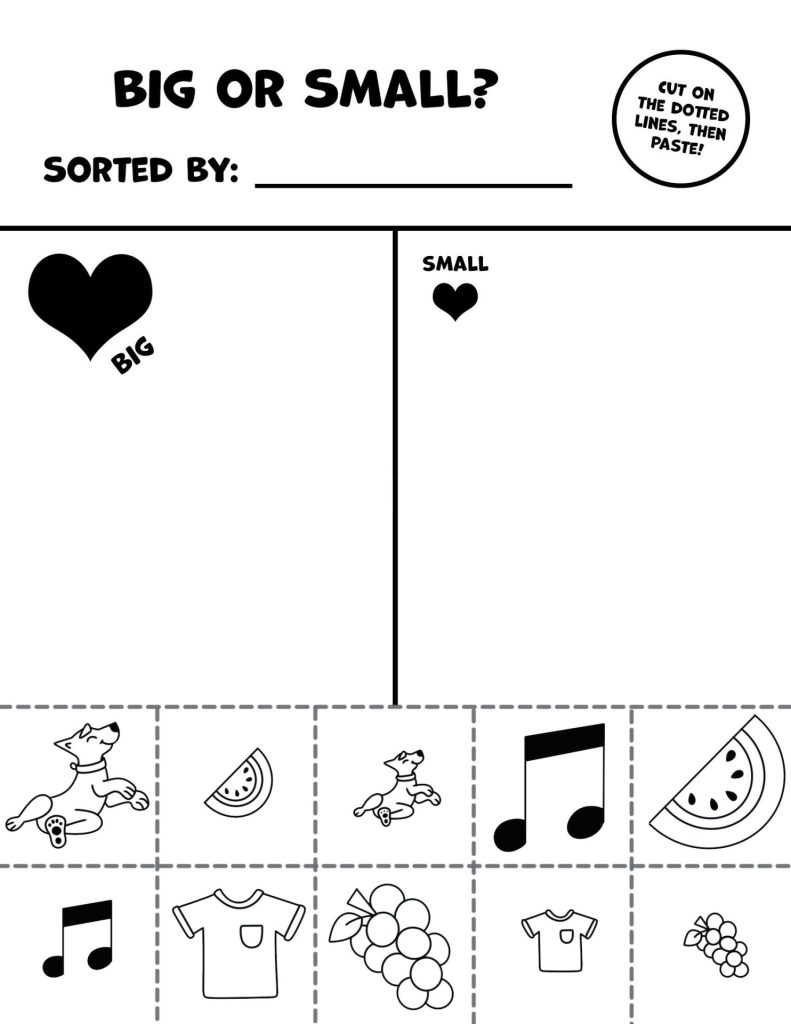 Free Cut & Paste Big or Small Worksheet