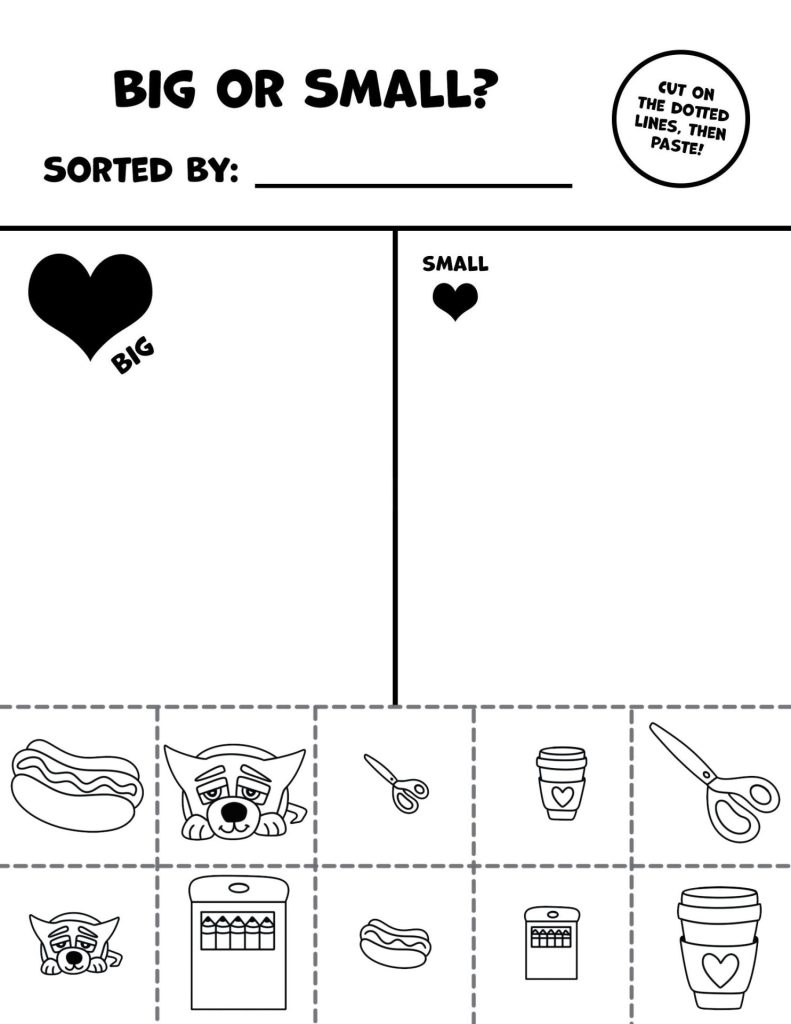Big or Small Hollydog Worksheets for Preschool
