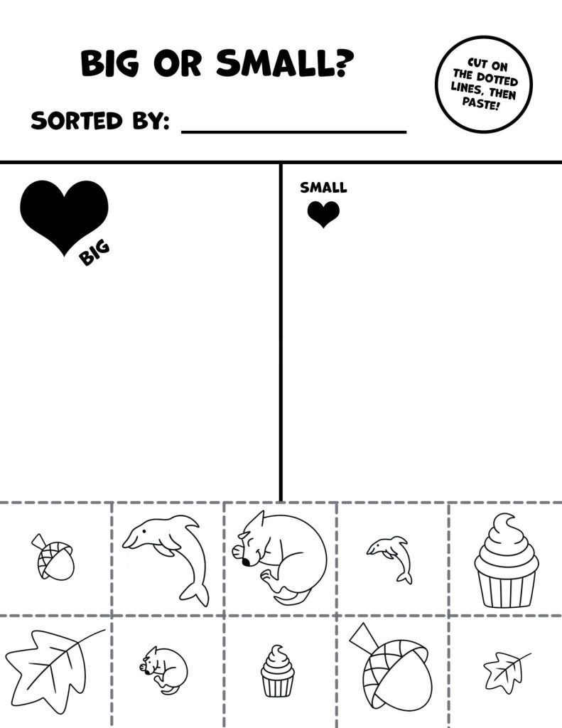 Big or Small Worksheets for Preschoolers | Hollydog