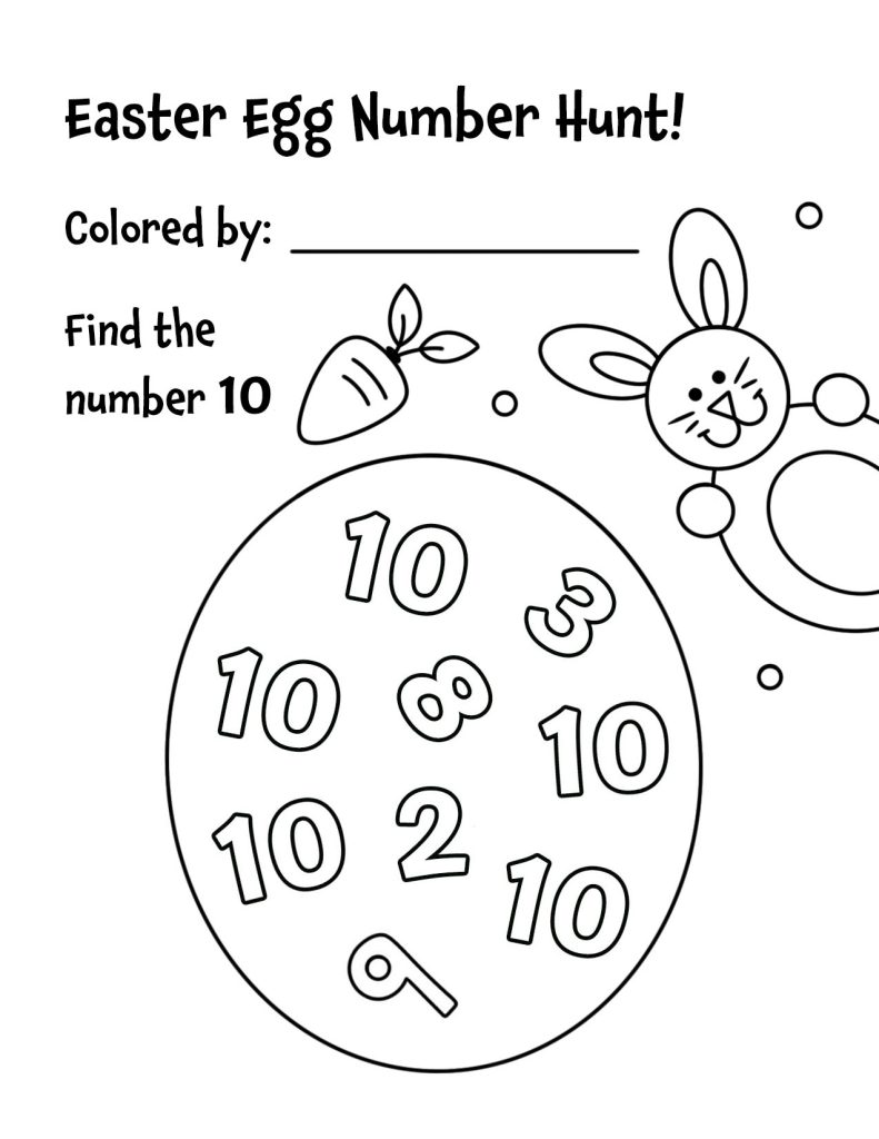 Free Number 10 Easter Egg Hunt Worksheet for Preschool
