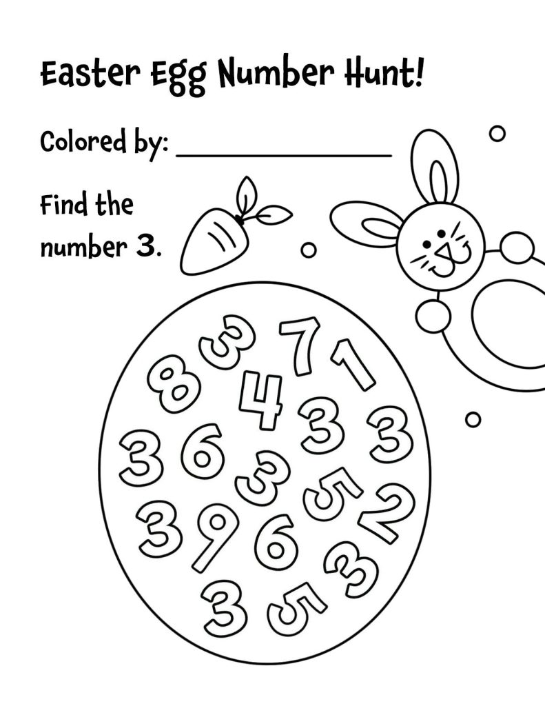 Free Number 3 Easter Egg Search Worksheet for Pre-K