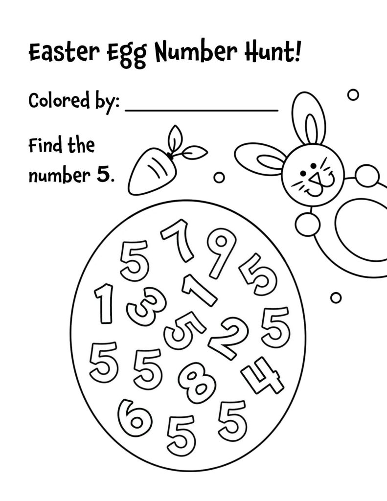 Number 5 Easter Counting Worksheet for Preschool