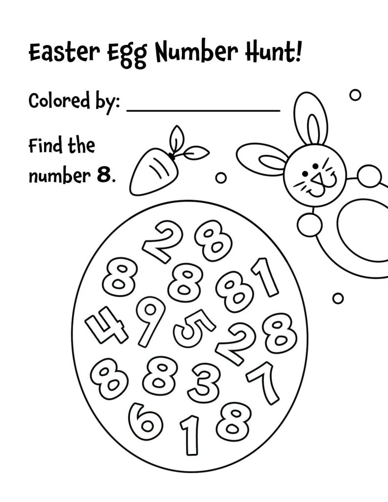 Number 8 Easter Egg Hunt Worksheet for Preschool