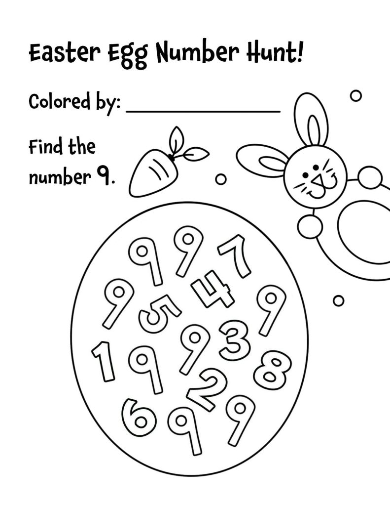Number 9 Easter Egg Hunt Worksheet for Preschool