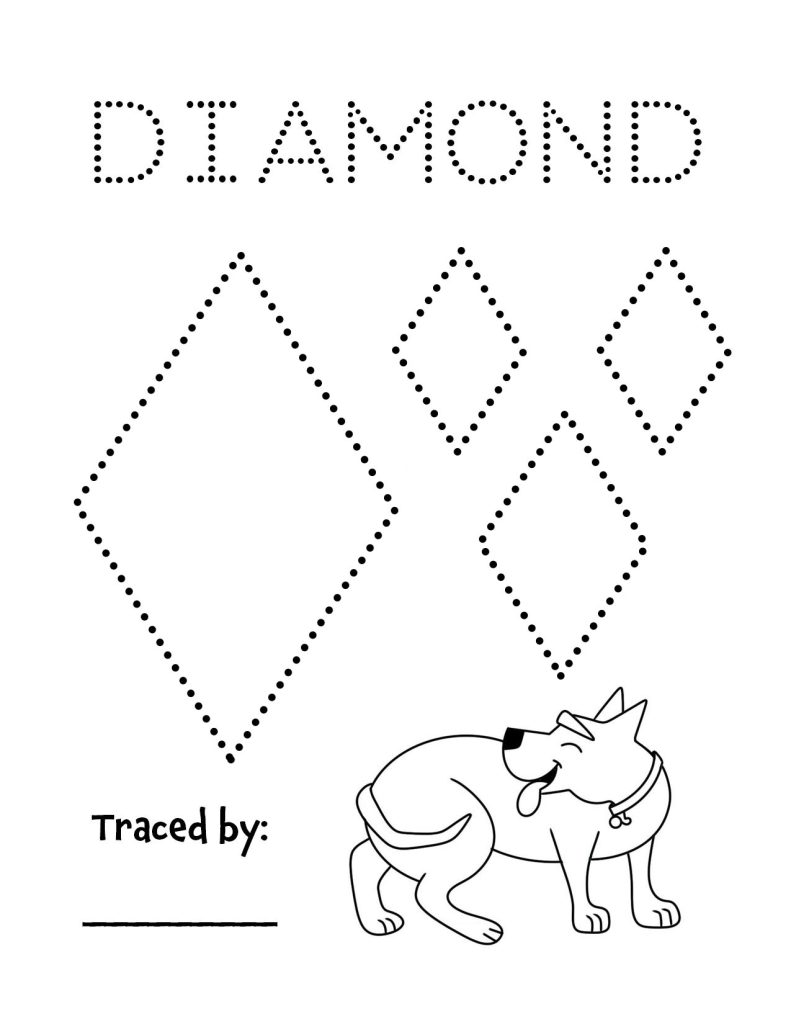Free Hollydog Shape Tracing Worksheets for Preschool! Diamond