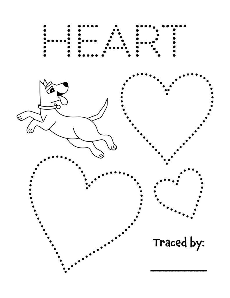 Free Hollydog Shape Tracing Worksheets for Preschool! Heart