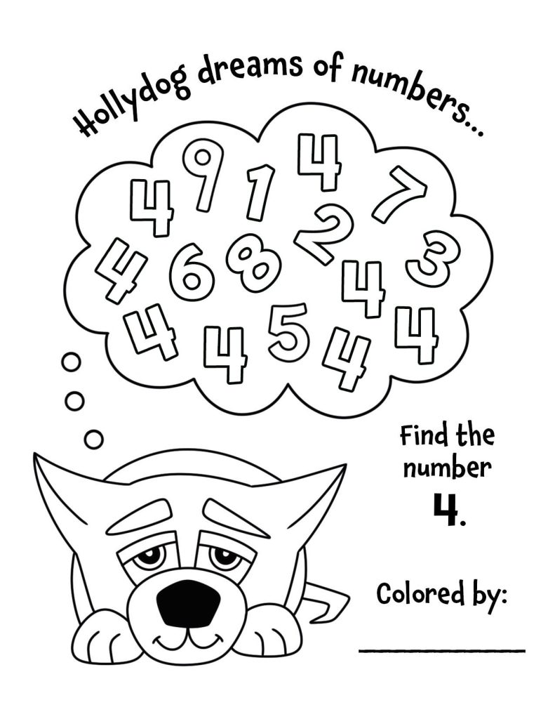 Free Hollydog Number Search 4 for Preschool
