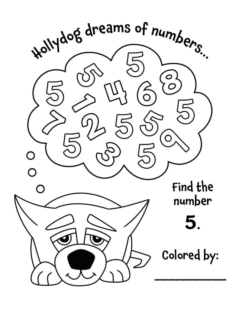 Free Hollydog Number Search 5 for Preschool
