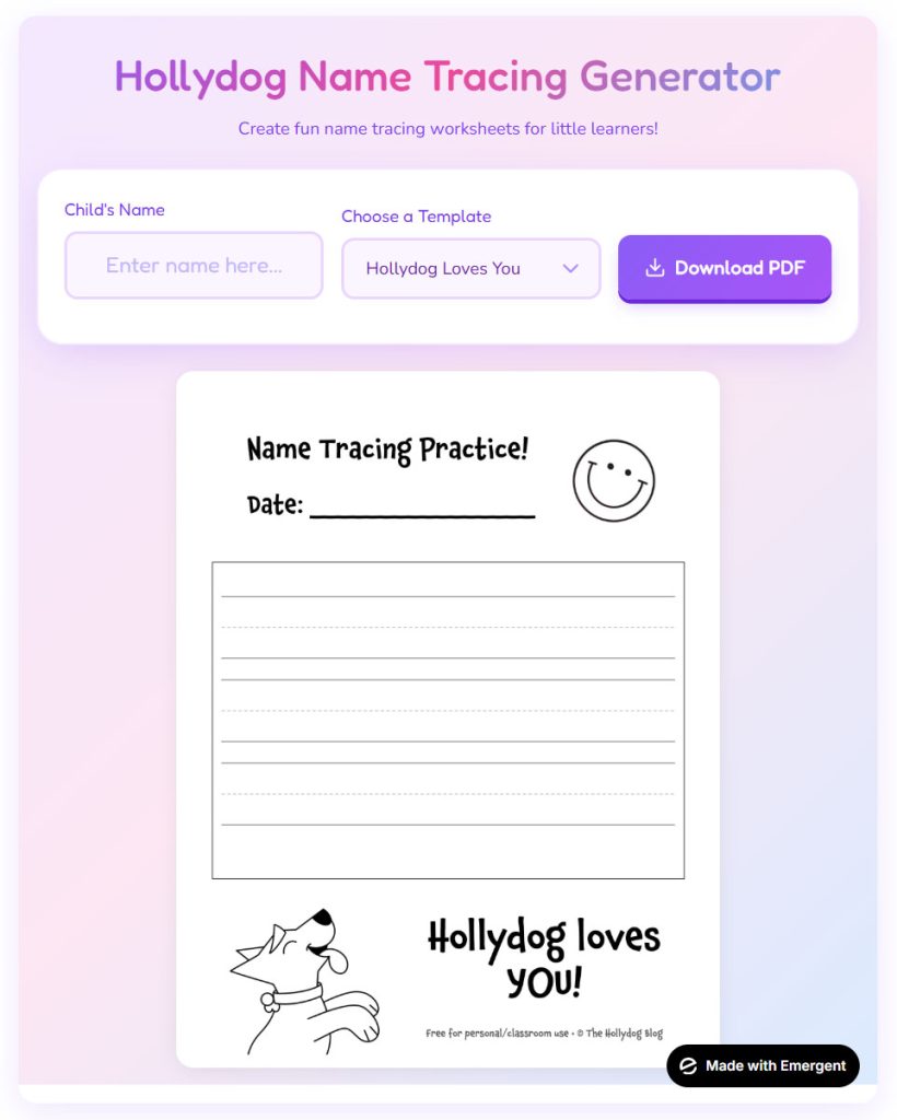 Free Name Tracing Customizable Sheet for Preschool