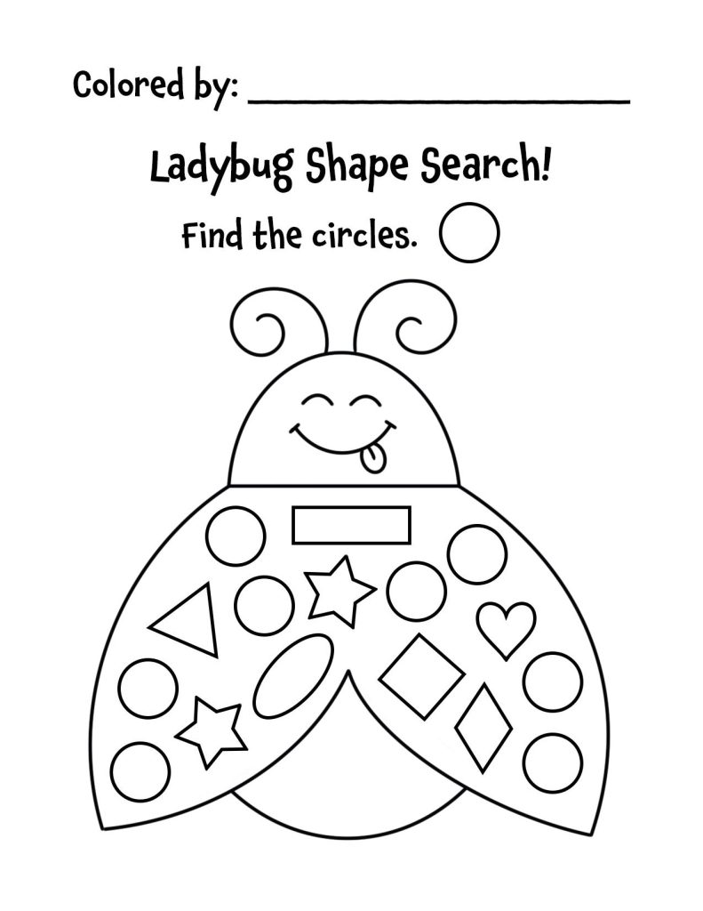 Free Ladybug Shape Search Worksheets for Preschool, Circle.