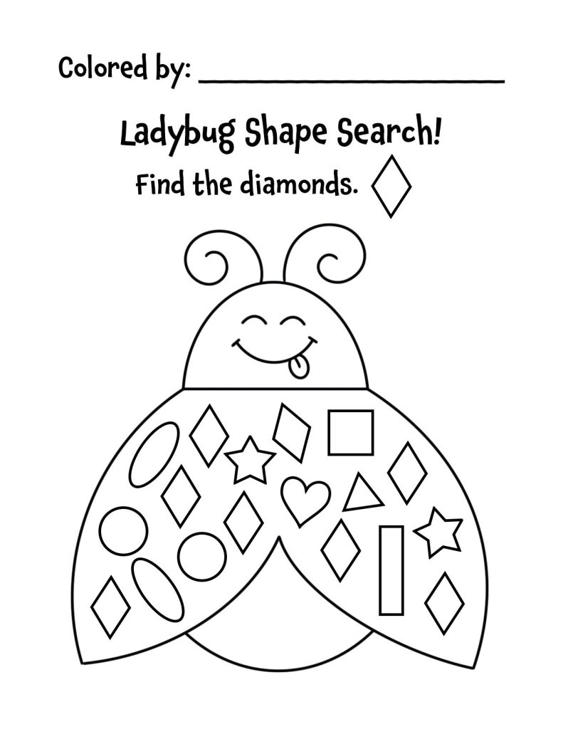 Free Ladybug Shape Search Worksheets for Preschool, diamond.