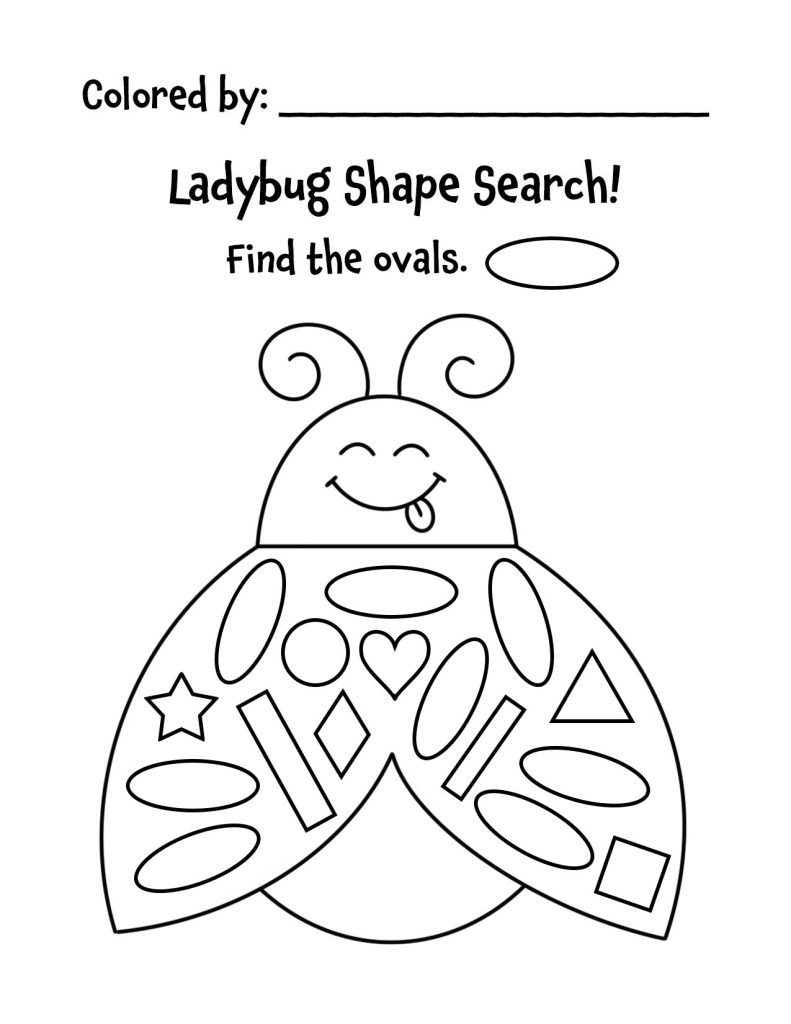 Free Ladybug Shape Search Worksheets for Preschool, oval.