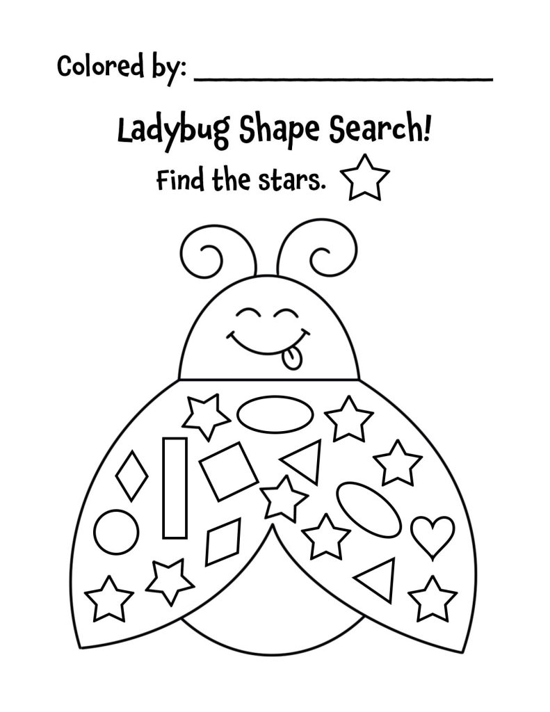 Free Ladybug Shape Search Worksheets for Preschool, star.