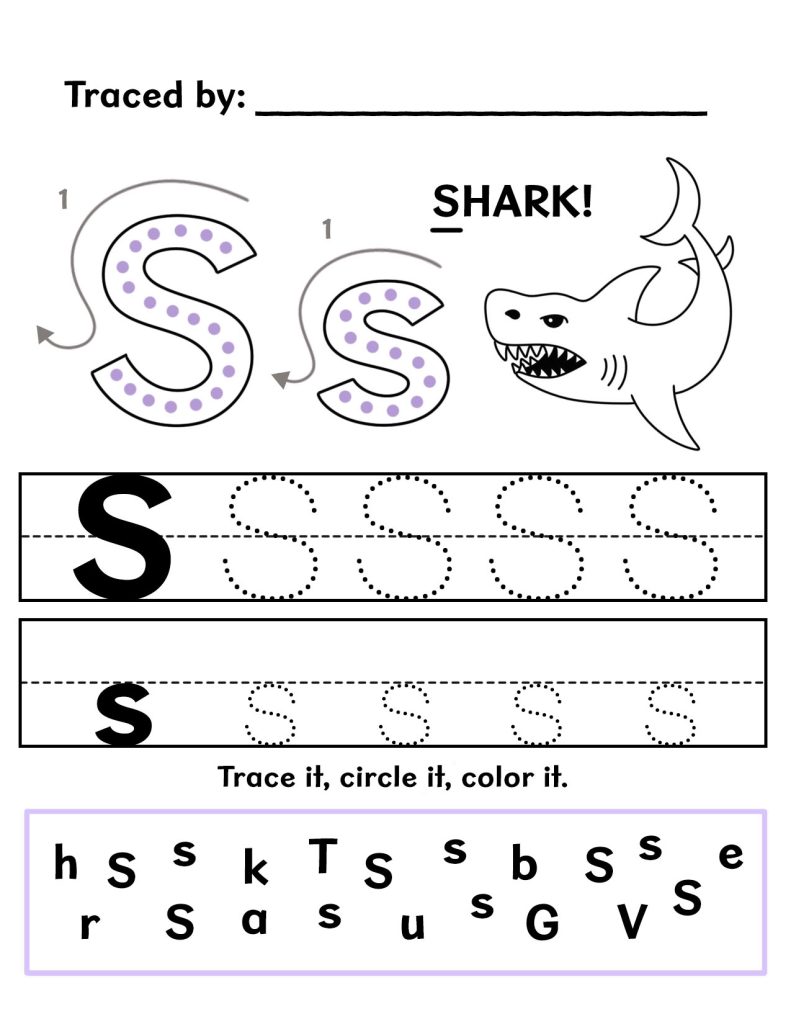 Letter S is for Shark Tracing Page for Preschool