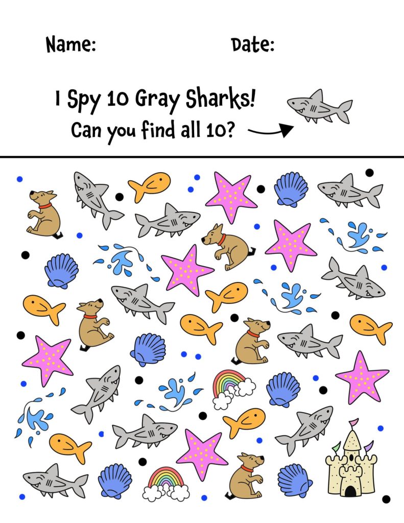 Shark I Spy Worksheet for Pre-K